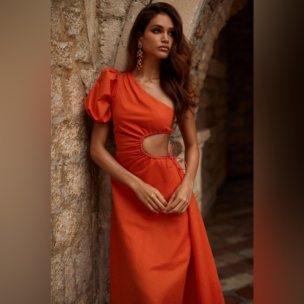 Alamour The Label Morena Orange Midi Dress XS